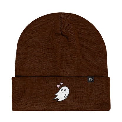 Dalix Heartly Ghost Embroidered Beanie Hat Knit Cap Cold Weather Womens in Brown