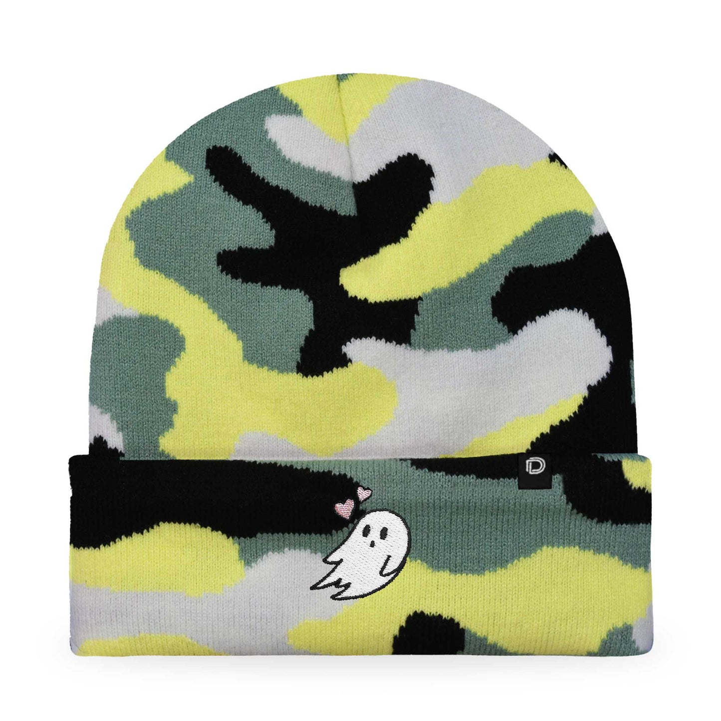 Dalix Heartly Ghost Embroidered Beanie Hat Knit Cap Cold Weather Womens in Forest Camo