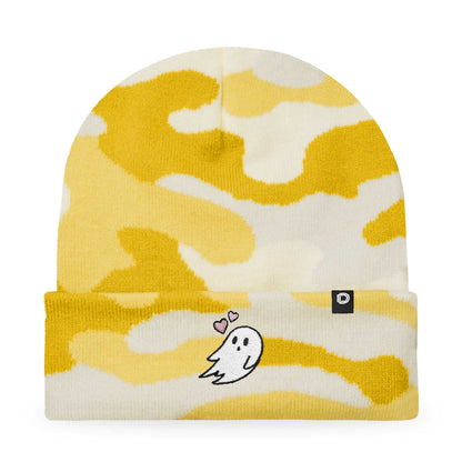 Dalix Heartly Ghost Embroidered Beanie Hat Knit Cap Cold Weather Womens in Gold