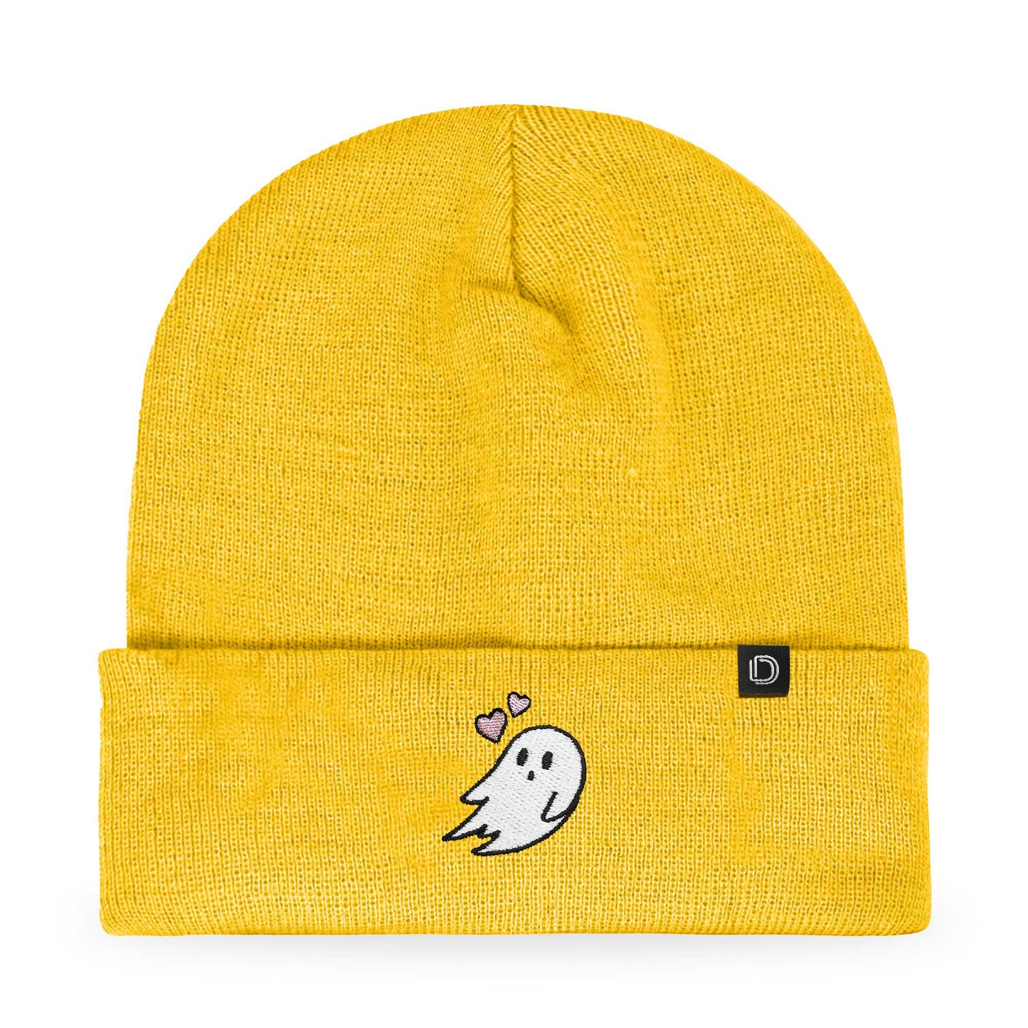 Dalix Heartly Ghost Embroidered Beanie Hat Knit Cap Cold Weather Womens in Gold