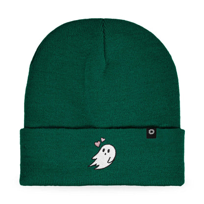 Dalix Heartly Ghost Embroidered Beanie Hat Knit Cap Cold Weather Womens in Green