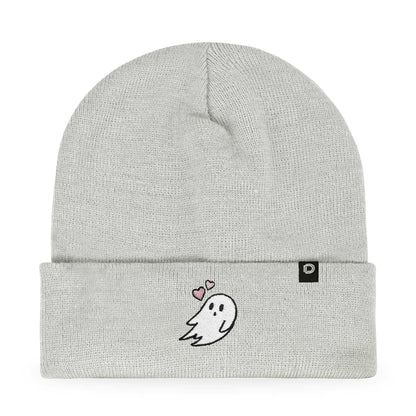 Dalix Heartly Ghost Embroidered Beanie Hat Knit Cap Cold Weather Womens in Light Gray