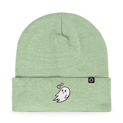 Dalix Heartly Ghost Embroidered Beanie Hat Knit Cap Cold Weather Womens in Green