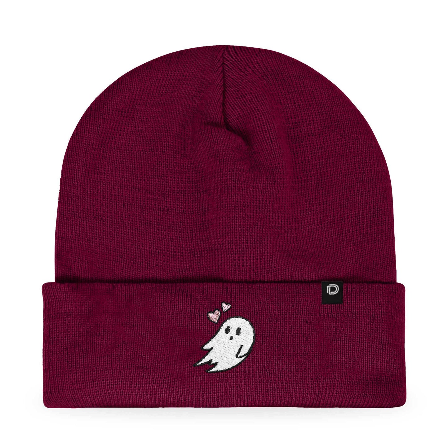 Dalix Heartly Ghost Embroidered Beanie Hat Knit Cap Cold Weather Womens in Maroon