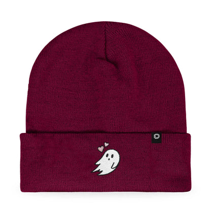 Dalix Heartly Ghost Embroidered Beanie Hat Knit Cap Cold Weather Womens in Maroon