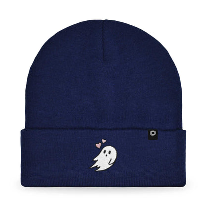 Dalix Heartly Ghost Embroidered Beanie Hat Knit Cap Cold Weather Womens in Navy Blue