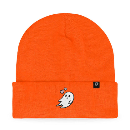 Dalix Heartly Ghost Embroidered Beanie Hat Knit Cap Cold Weather Womens in Neon Orange