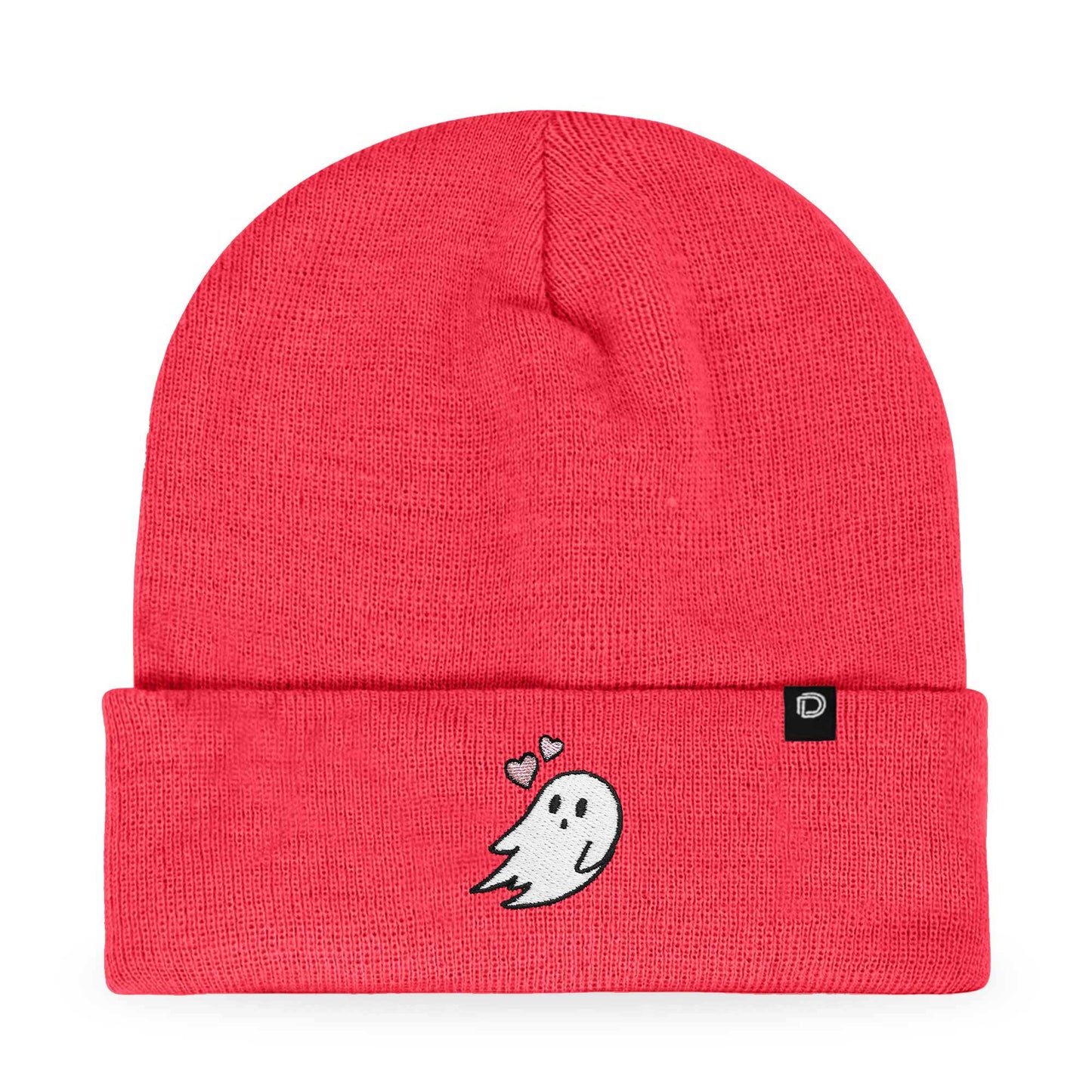 Dalix Heartly Ghost Embroidered Beanie Hat Knit Cap Cold Weather Womens in Neon Pink