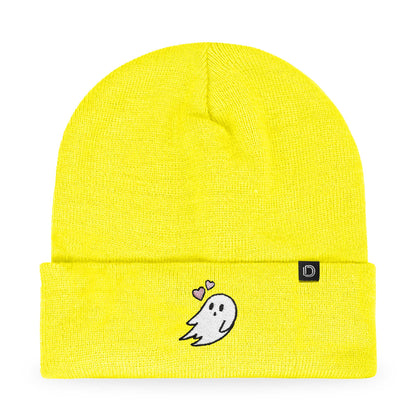 Dalix Heartly Ghost Embroidered Beanie Hat Knit Cap Cold Weather Womens in Neon Yellow