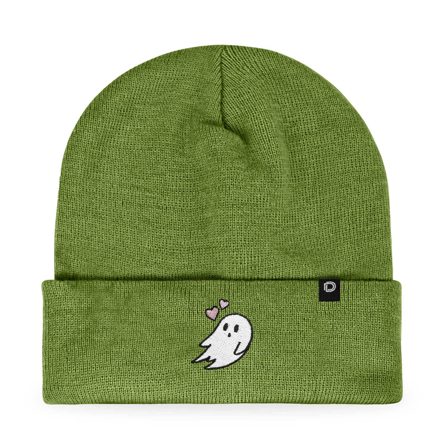 Dalix Heartly Ghost Embroidered Beanie Hat Knit Cap Cold Weather Womens in Olive