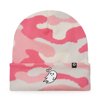 Dalix Heartly Ghost Embroidered Beanie Hat Knit Cap Cold Weather Womens in Neon Pink