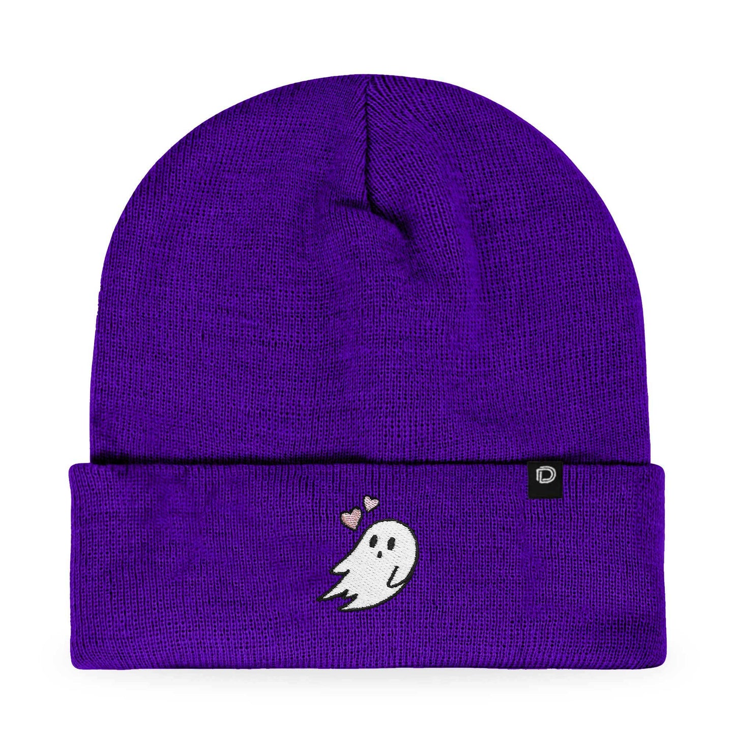 Dalix Heartly Ghost Embroidered Beanie Hat Knit Cap Cold Weather Womens in Purple