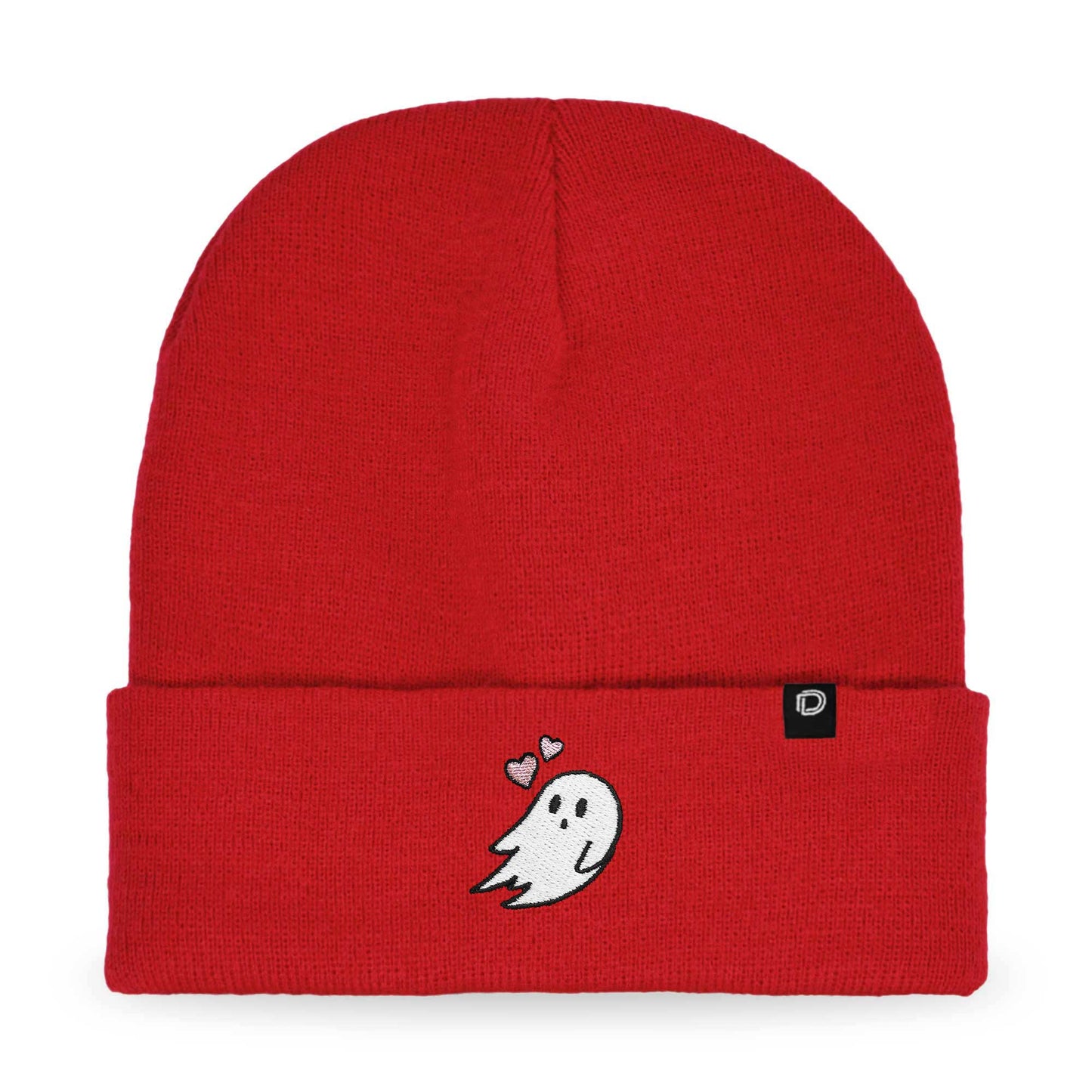 Dalix Heartly Ghost Embroidered Beanie Hat Knit Cap Cold Weather Womens in Red