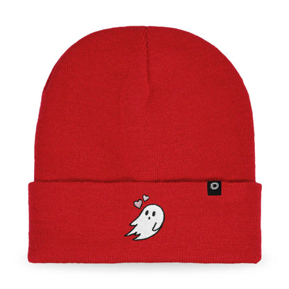 Dalix Heartly Ghost Embroidered Beanie Hat Knit Cap Cold Weather Womens in Red