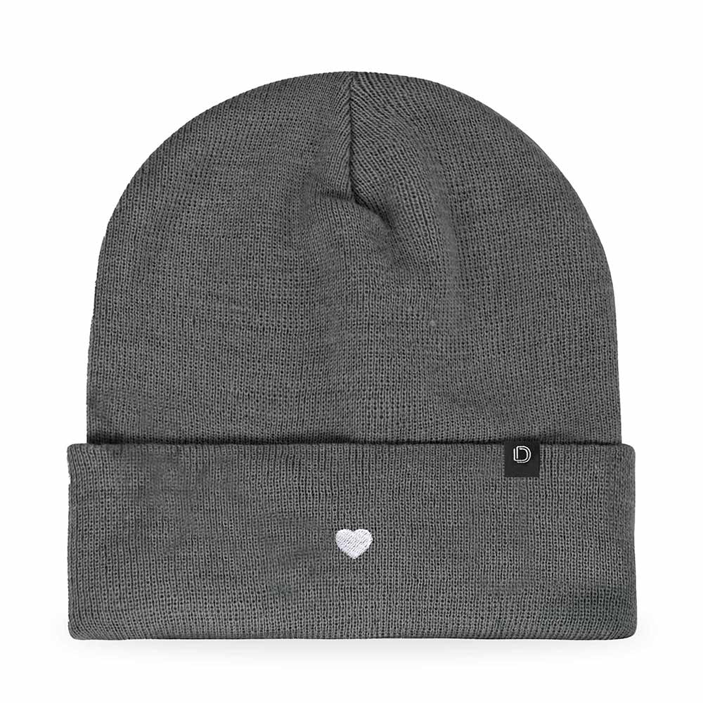 Dalix Lil Heart Embroidered Beanie Warm Winter Knit Hat Women in Asphalt Gray