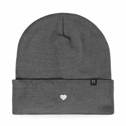 Dalix Lil Heart Embroidered Beanie Warm Winter Knit Hat Women in Asphalt Gray