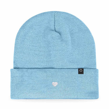 Dalix Lil Heart Embroidered Beanie Warm Winter Knit Hat Women in Baby Blue
