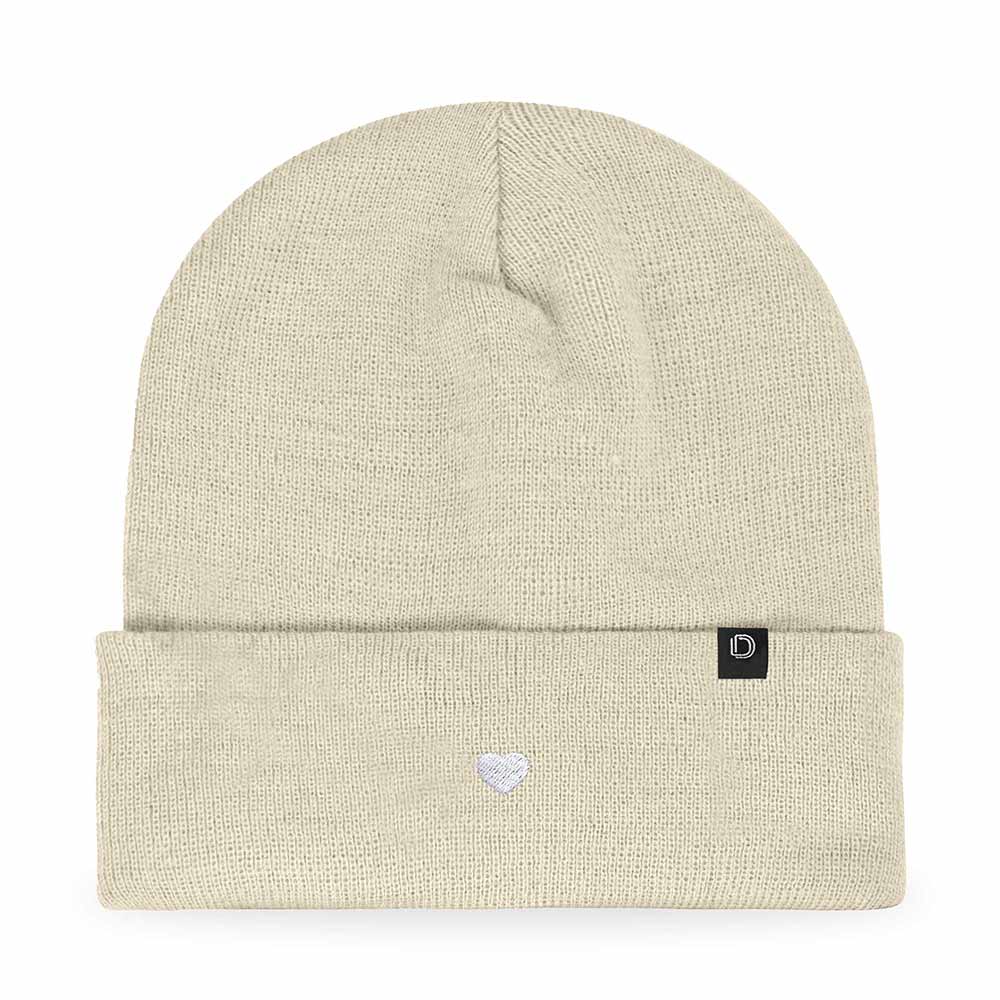 Dalix Lil Heart Embroidered Beanie Warm Winter Knit Hat Women in Beige
