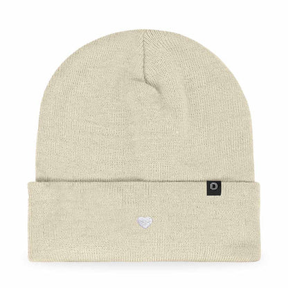 Dalix Lil Heart Embroidered Beanie Warm Winter Knit Hat Women in Beige