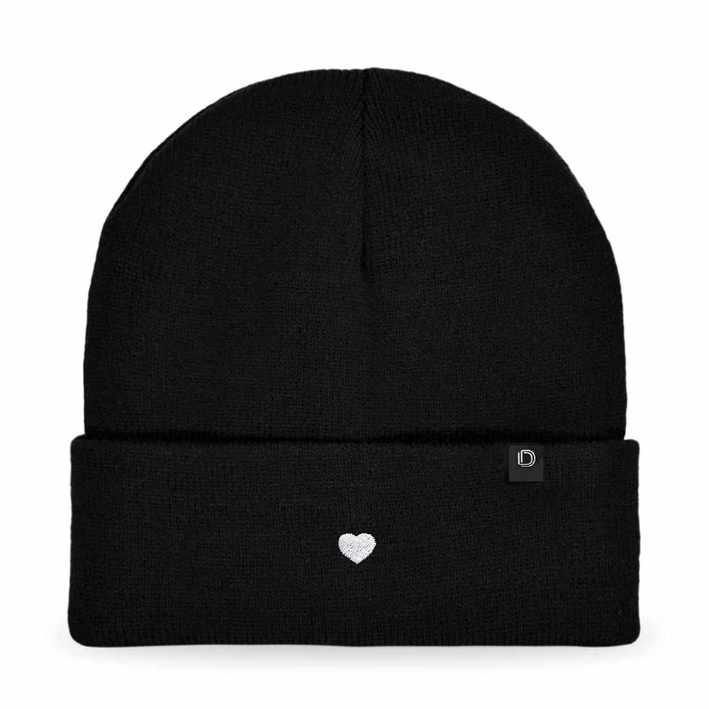 Dalix Lil Heart Embroidered Beanie Warm Winter Knit Hat Women in Black