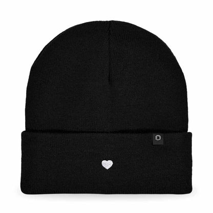 Dalix Lil Heart Embroidered Beanie Warm Winter Knit Hat Women in Black