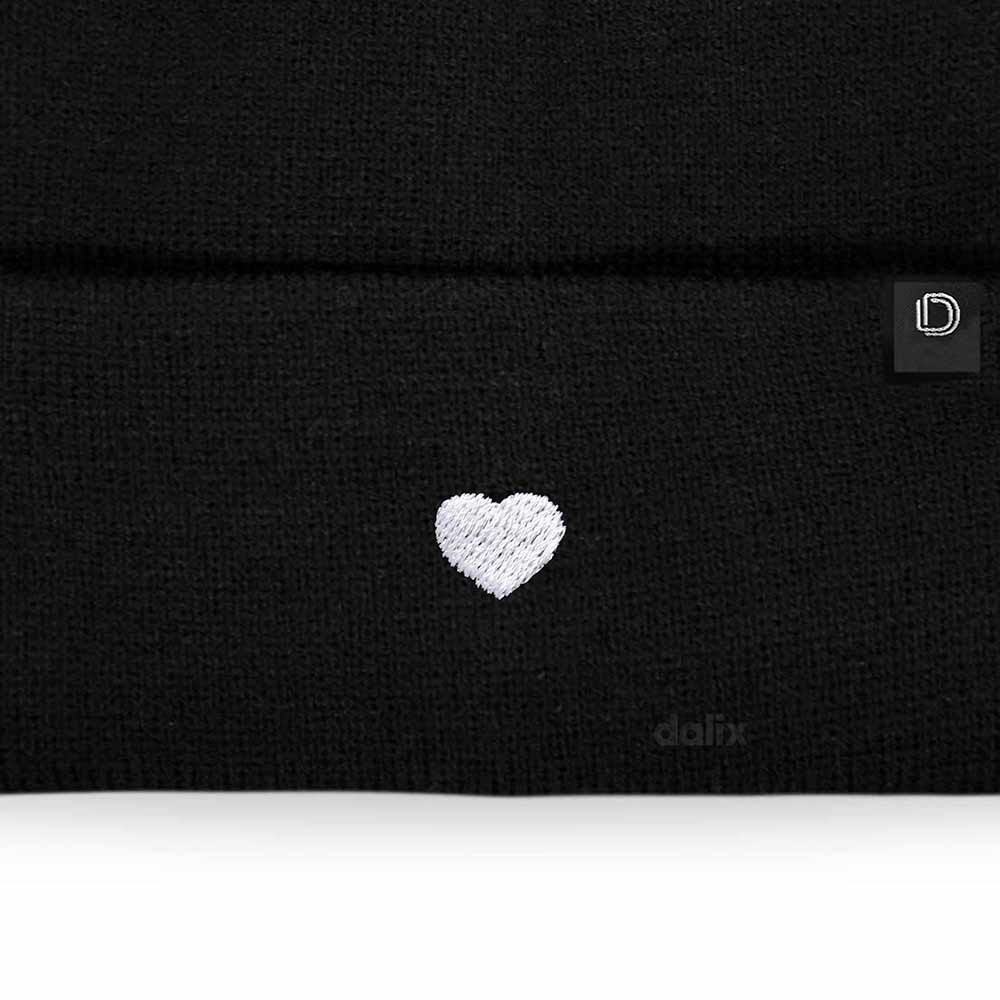 Dalix Lil Heart Embroidered Beanie Warm Winter Knit Hat Women in Black