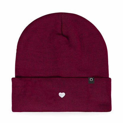 Dalix Lil Heart Embroidered Beanie Warm Winter Knit Hat Women in Neon Pink