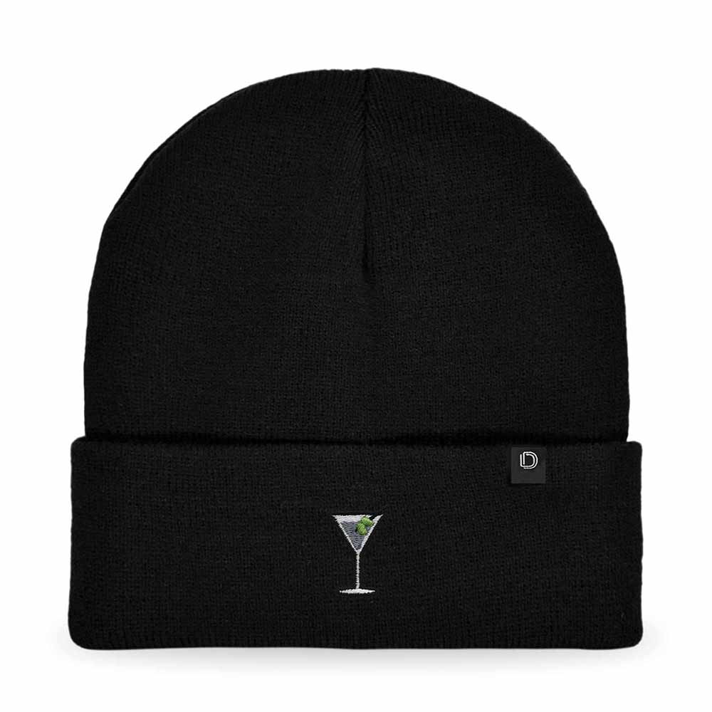 Dalix Martini Embroidered Beanie Food Warm Winter Knit Hat Women in Brown