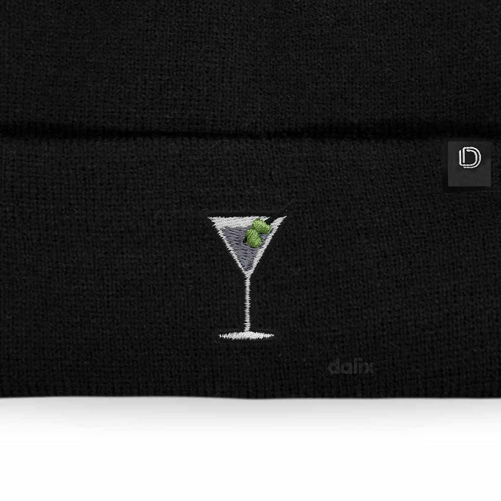 Dalix Martini Embroidered Beanie Food Warm Winter Knit Hat Women in Black