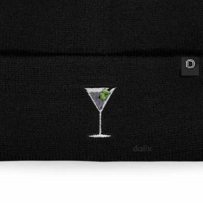 Dalix Martini Embroidered Beanie Food Warm Winter Knit Hat Women in Black
