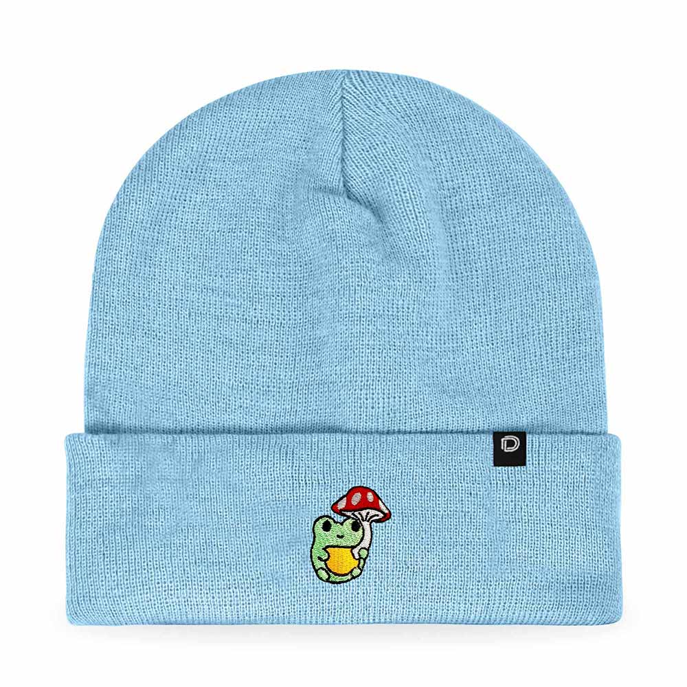 Dalix Mushroom Frog Embroidered Beanie Hat Cotton Cute Winter Fall Cap Womens in Baby Blue