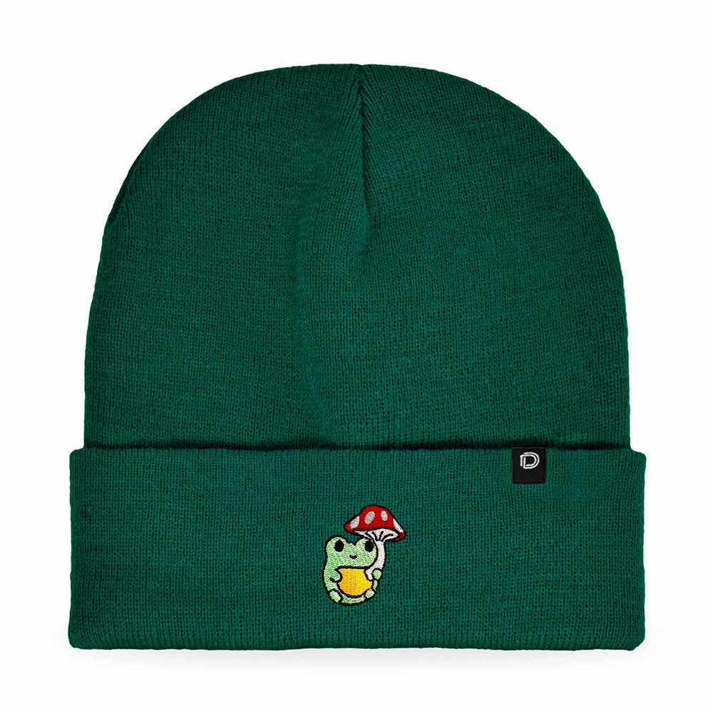 Dalix Mushroom Frog Embroidered Beanie Hat Cotton Cute Winter Fall Cap Womens in Green