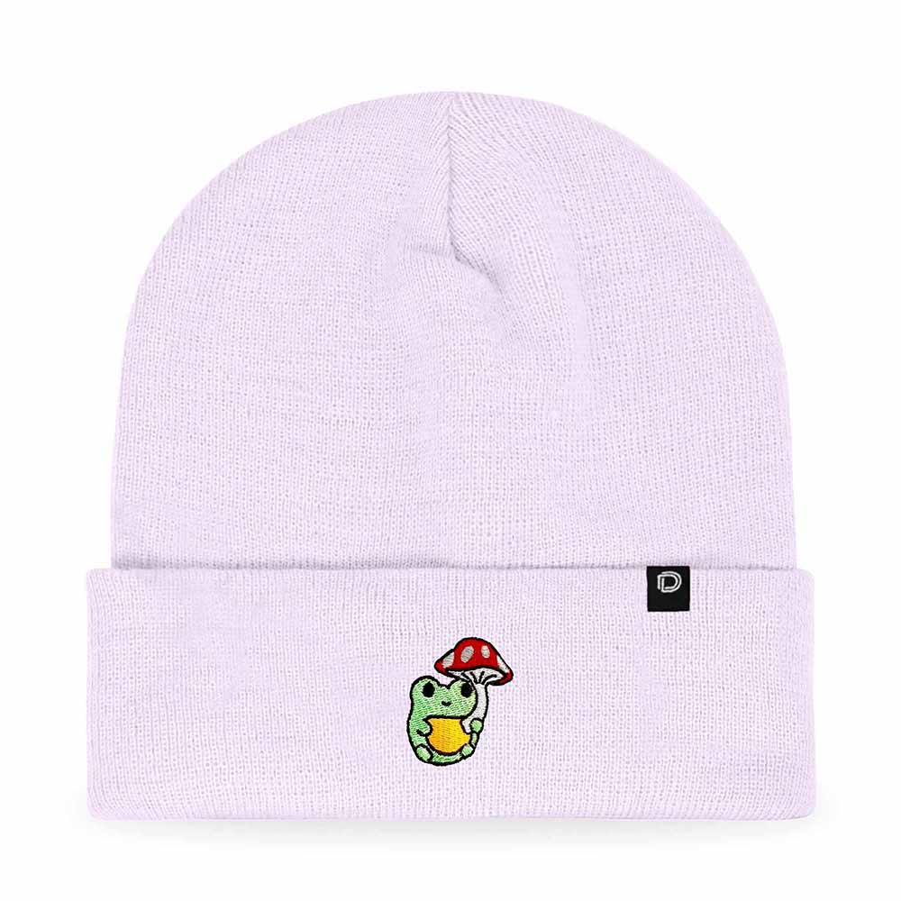 Dalix Mushroom Frog Embroidered Beanie Hat Cotton Cute Winter Fall Cap Womens in Lavender