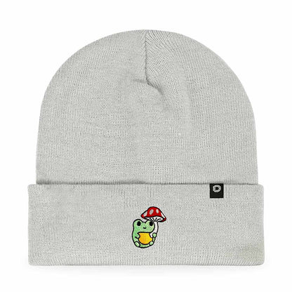 Dalix Mushroom Frog Embroidered Beanie Hat Cotton Cute Winter Fall Cap Womens in Light Gray