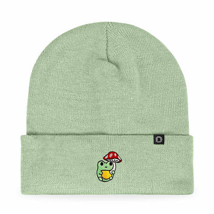 Dalix Mushroom Frog Embroidered Beanie Hat Cotton Cute Winter Fall Cap Womens in Green