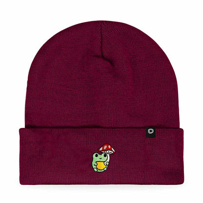 Dalix Mushroom Frog Embroidered Beanie Hat Cotton Cute Winter Fall Cap Womens in Maroon