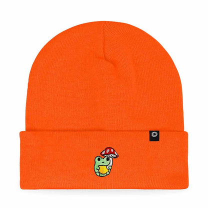 Dalix Mushroom Frog Embroidered Beanie Hat Cotton Cute Winter Fall Cap Womens in Neon Orange