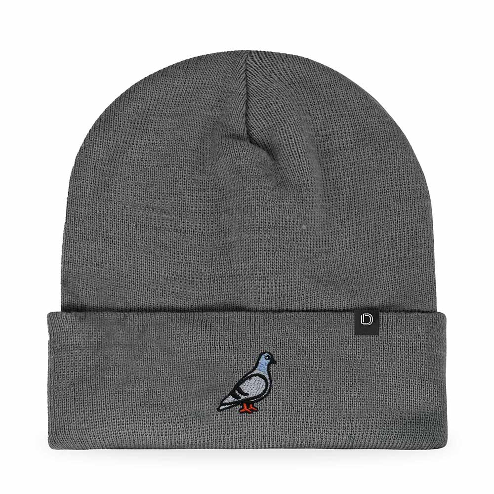 Dalix Pigeon Embroidered Beanie Warm Winter Cap Knit Hat Mens in Asphalt Gray