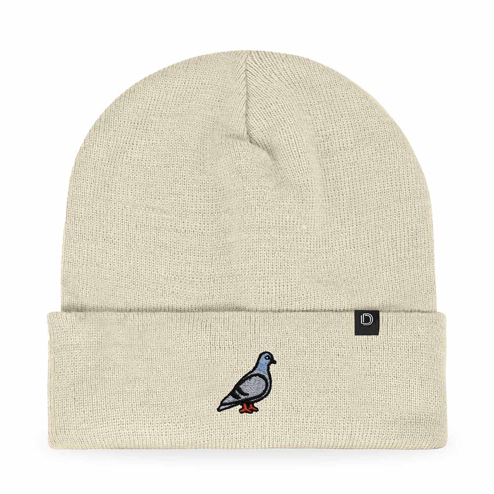 Dalix Pigeon Embroidered Beanie Warm Winter Cap Knit Hat Mens in Beige