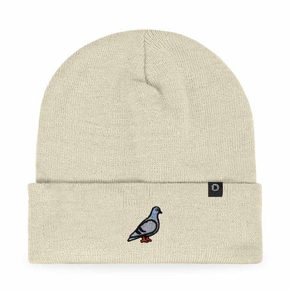 Dalix Pigeon Embroidered Beanie Warm Winter Cap Knit Hat Mens in Beige