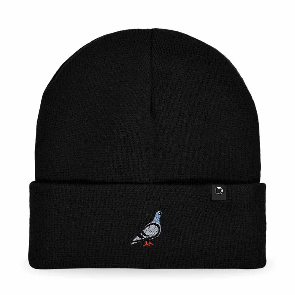 Dalix Pigeon Embroidered Beanie Warm Winter Cap Knit Hat Mens in Black