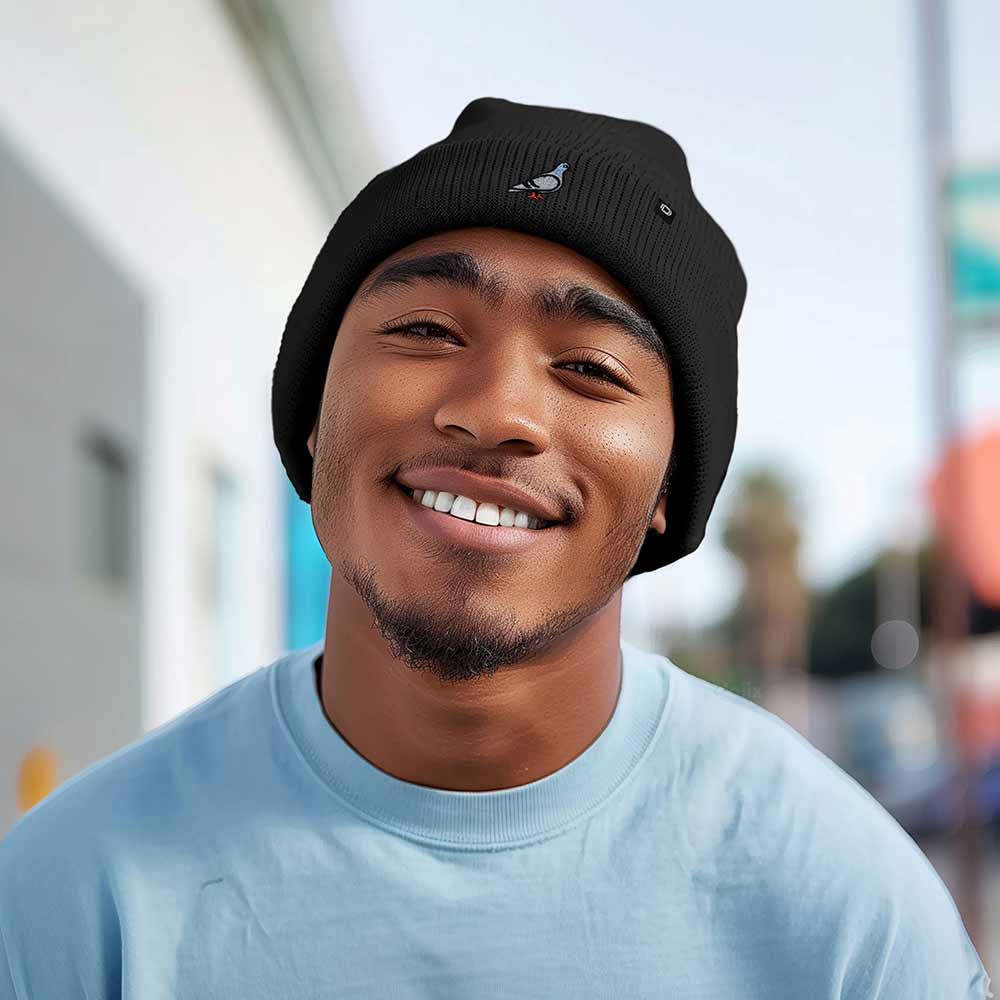 Dalix Pigeon Embroidered Beanie Warm Winter Cap Knit Hat Mens in Black