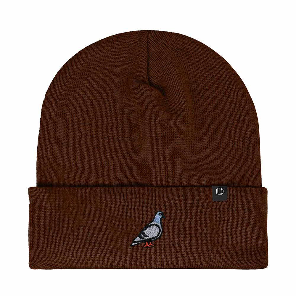 Dalix Pigeon Embroidered Beanie Warm Winter Cap Knit Hat Mens in Brown