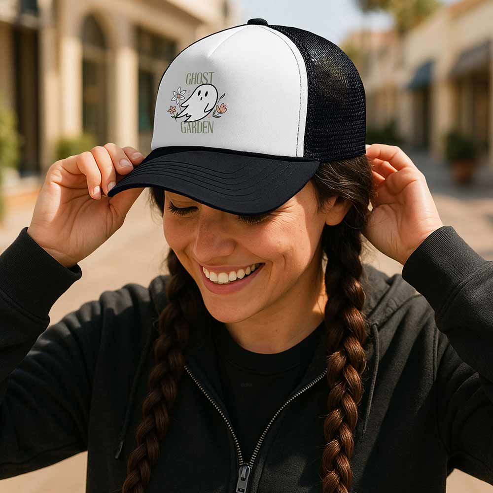 Dalix Ghost Garden Snapback Trucker Hat Women Floral Mesh Cap
