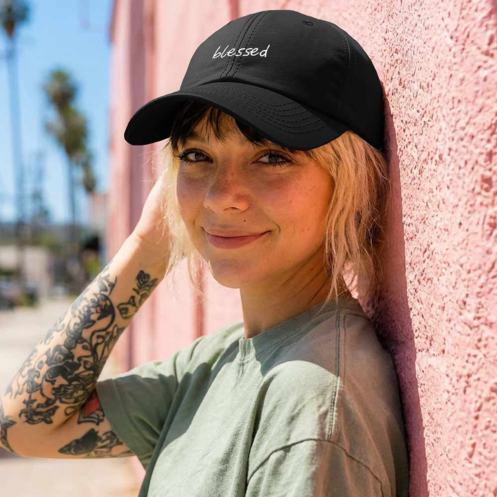 Dalix Blessed Embroidered Cotton Dad Cap Adjustable Baseball Hat Outdoor Womens in Black