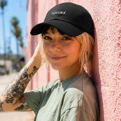 Dalix Blessed Embroidered Cotton Dad Cap Adjustable Baseball Hat Outdoor Womens in Black