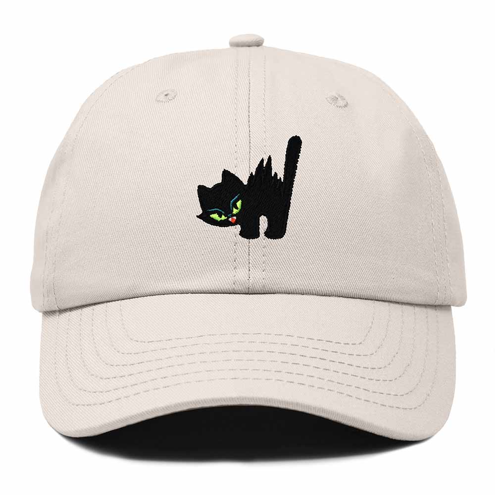 Dalix Blink Black Cat Embroidered Cotton Outdoor Baseball Cap Dad Hat Womens in Beige