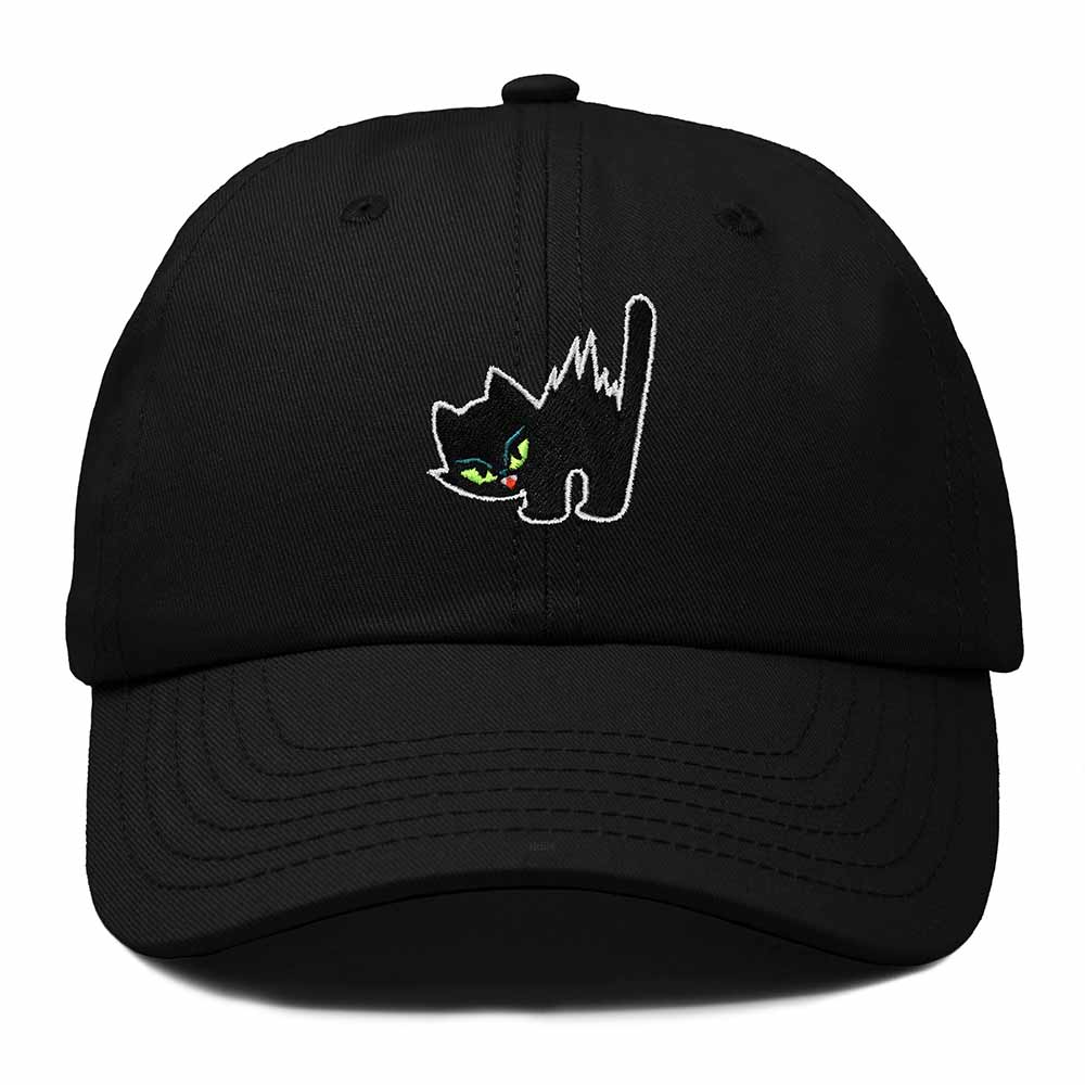 Dalix Blink Black Cat Embroidered Cotton Outdoor Baseball Cap Dad Hat Womens in Black