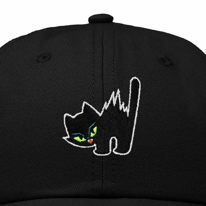 Dalix Blink Black Cat Embroidered Cotton Outdoor Baseball Cap Dad Hat Womens in Black