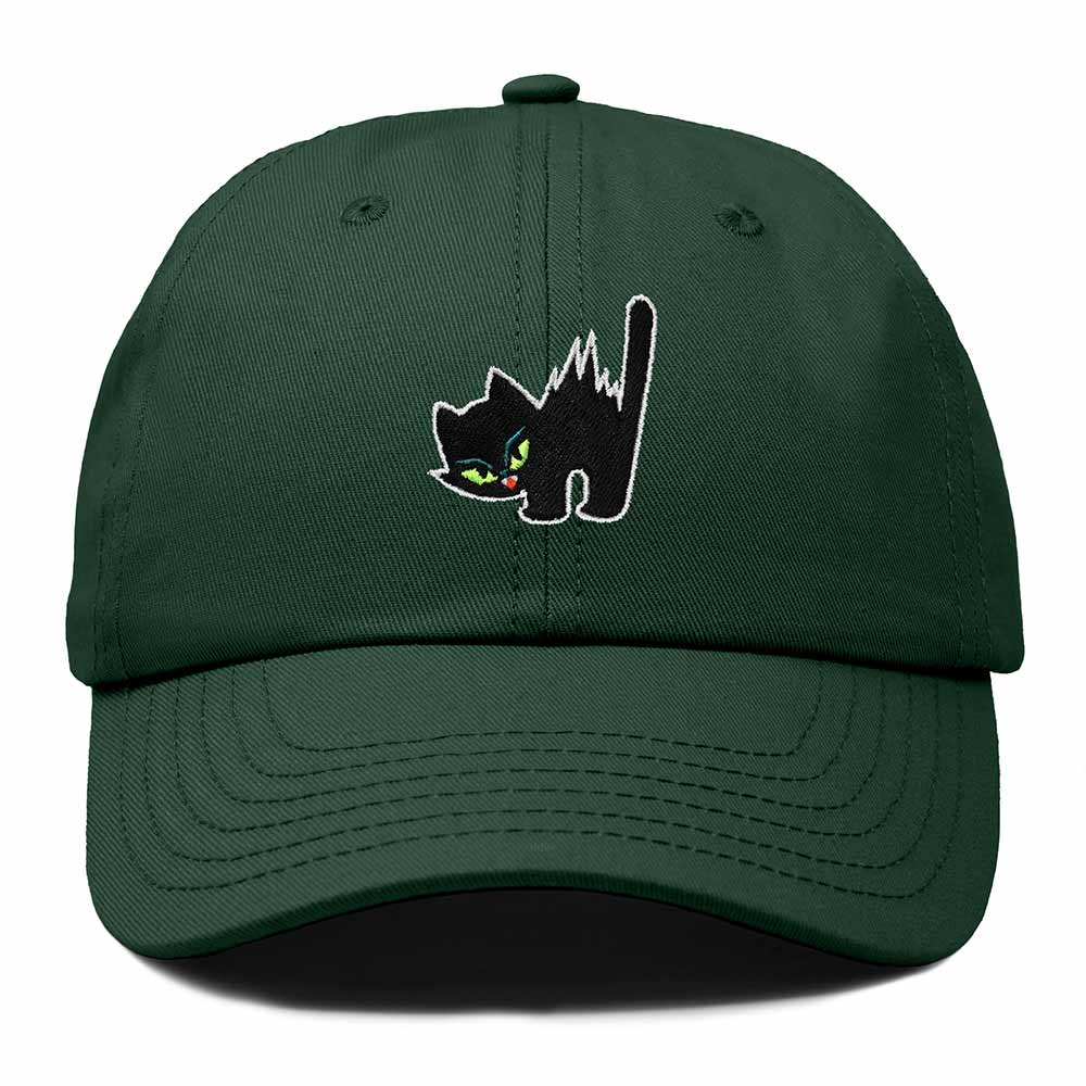 Dalix Blink Black Cat Embroidered Cotton Outdoor Baseball Cap Dad Hat Womens in Dark Green